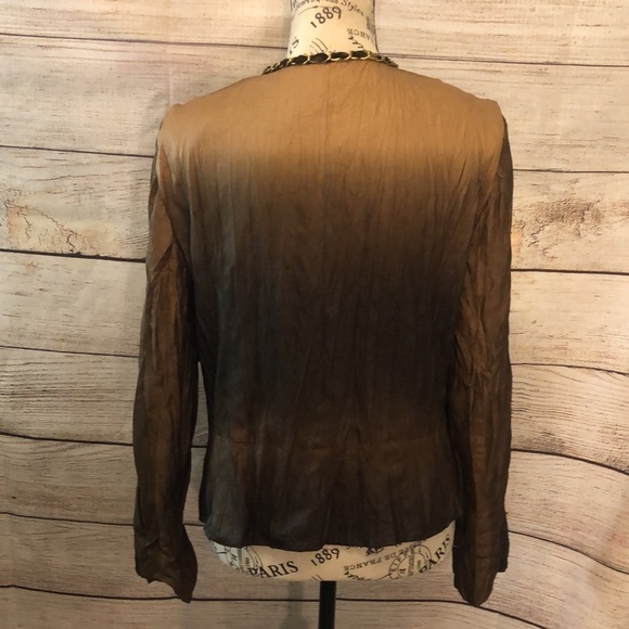 Alberto Makali Blazer Vintage Metal Ribbon Trim Ombré Size 6 Leopard Lined Chain - Picture 5 of 7